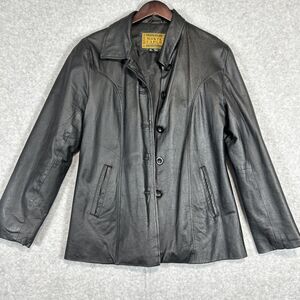 Vintage Monte Carlo Womens Leather Car Coat Jacket Button Front Lined Y2K XL Blk